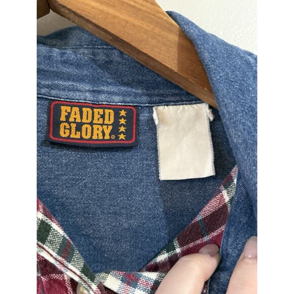 Vintage Faded Glory Long Sleeve Size XL Blue Denim Collar Shirt Is Red plaid. - Picture 2 of 6